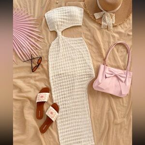 Soleia Vacation Sexy Backless Textured Fabric Fit Bodycon Midi Dress